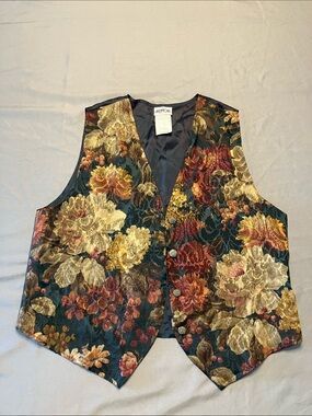 Ardmore Floral Brocade Vest in Deep Teal Multi
